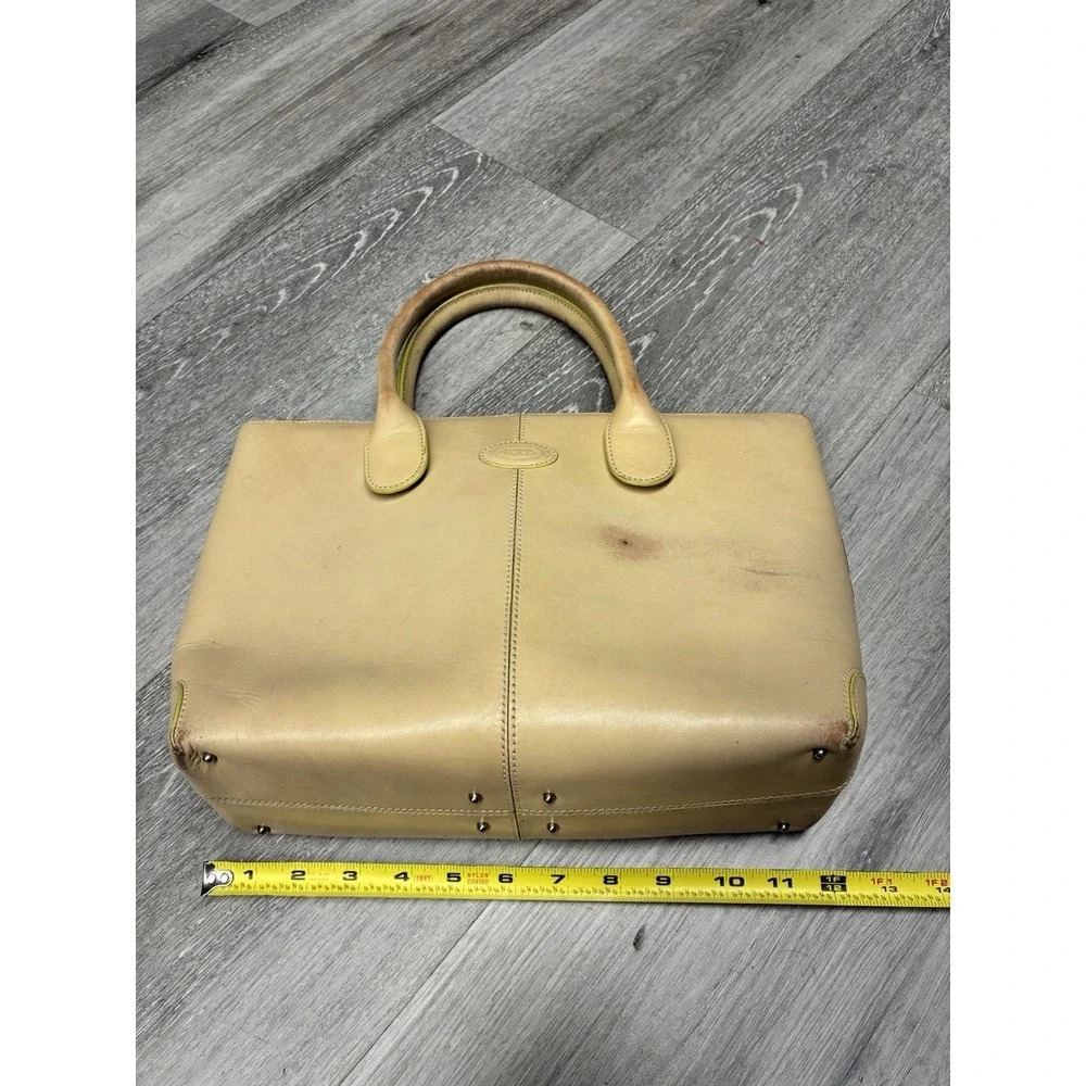 J.E. Tods Beige Leather Top Handle Tote Bag Made in Italy *See Photos*